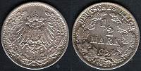 Strieborná minca 1/2 Marky 1917A Nemecká ríša VF, Wilhelm II. - Kliknutím na obrázok zatvorte -
